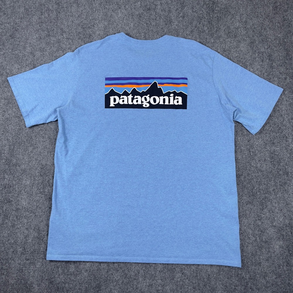 Patagonia Responsibili-Tee Shirt Mens XL Blue P-6 Logo Graphic Short Sleeve